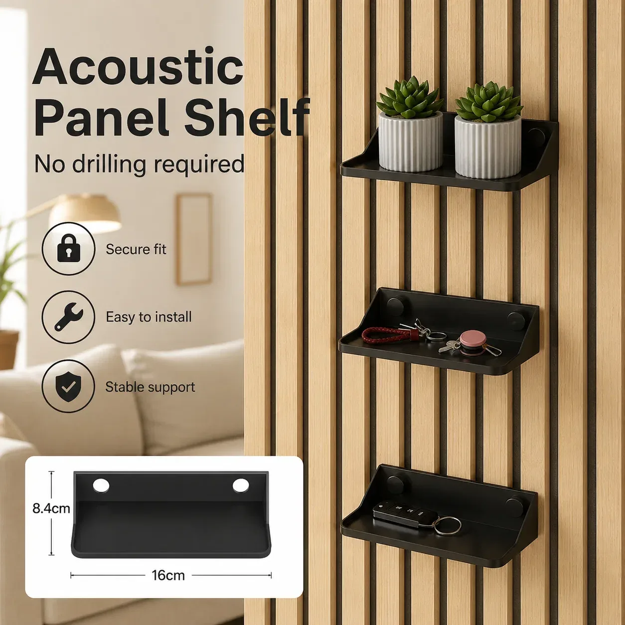 Acoustic Panel Shelf Bracket No-Drill Acoustic Panel Shelf SX160 | Wholesale & OEM acoustic panel accessory
