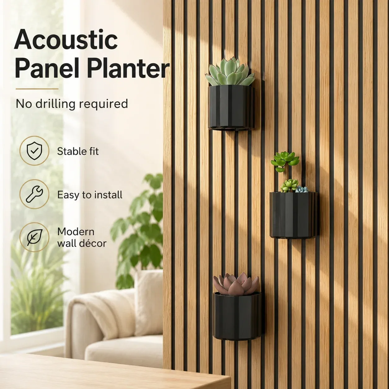 Acoustic panel flower pot SX-0155 No-Drill Acoustic Panel Planter for Wood Slat Walls acoustic panel accessory