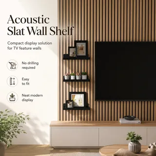 Acoustic Panel Shelf Bracket SX143 No-Drill Floating Shelf for Acoustic Slat Wall Panels acoustic panel accessory