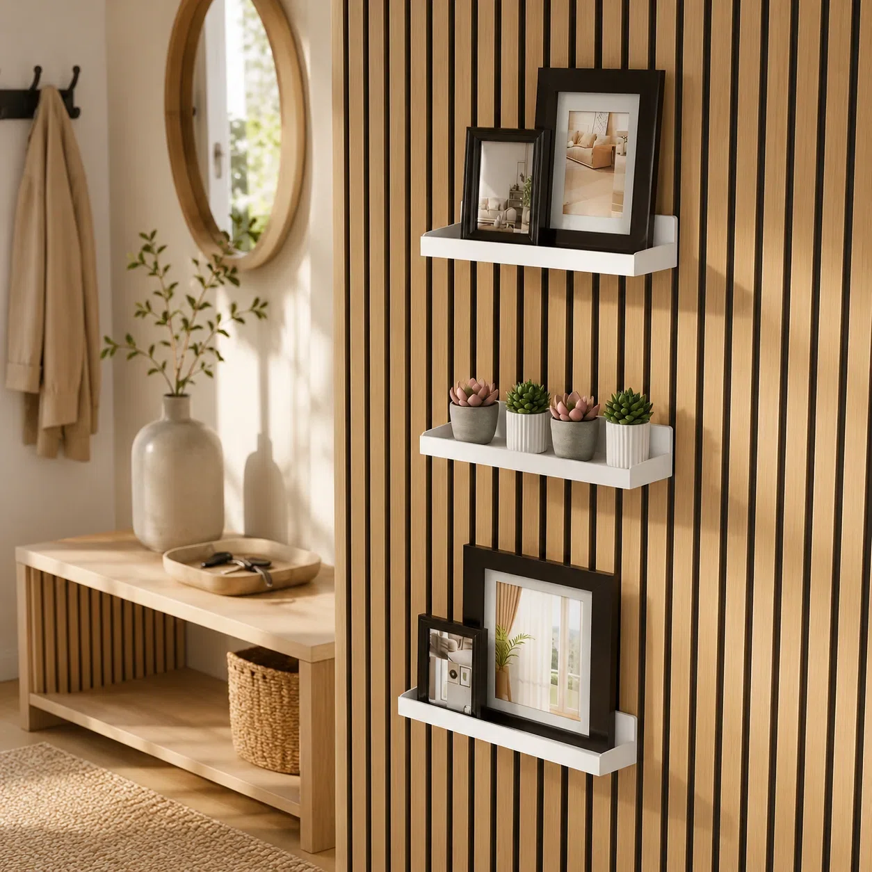 Acoustic Panel Shelf Bracket SX143 No-Drill Floating Shelf for Acoustic Slat Wall Panels acoustic panel accessory
